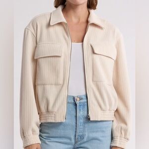 Aerie Cropped Jacket Womens Medium Corduroy Cream Zip Up Groove On Crop soft